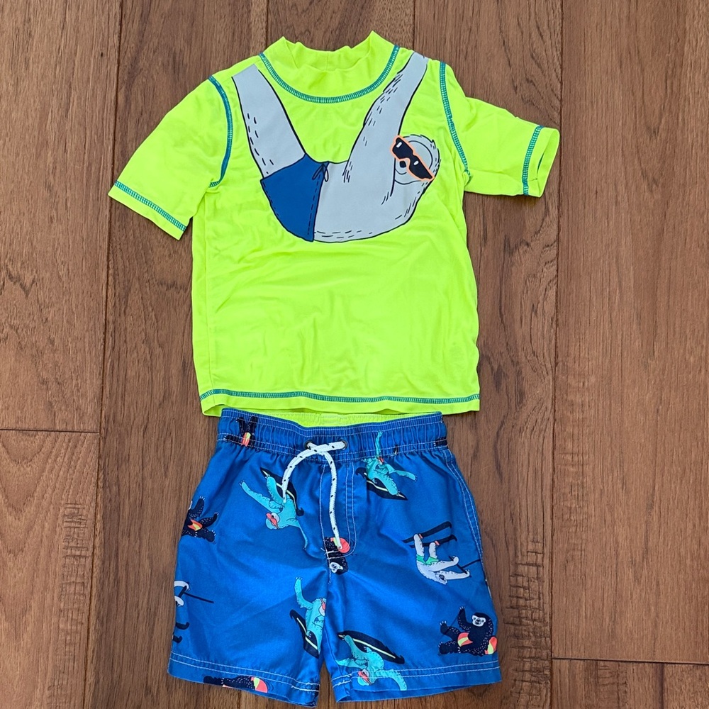 Carter's Neon Yellow and Blue Sloth Rashguard Set